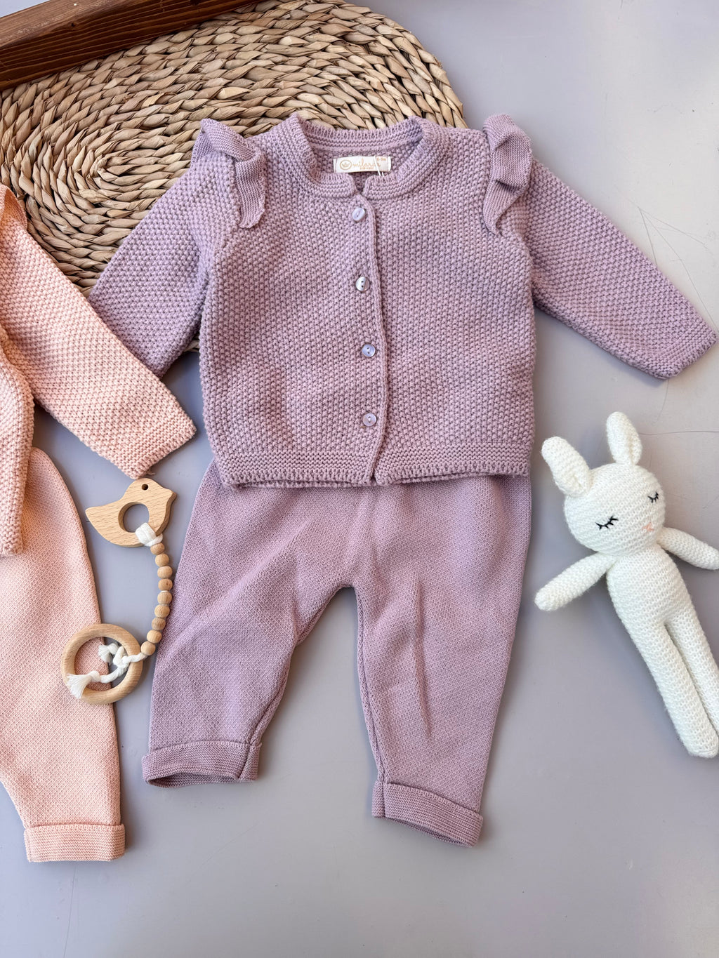Violet / peach soft wool set - Bambino land