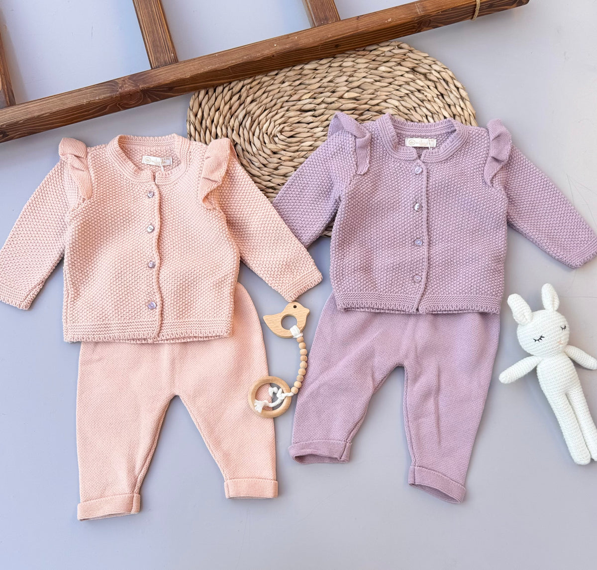 Violet / peach soft wool set - Bambino land