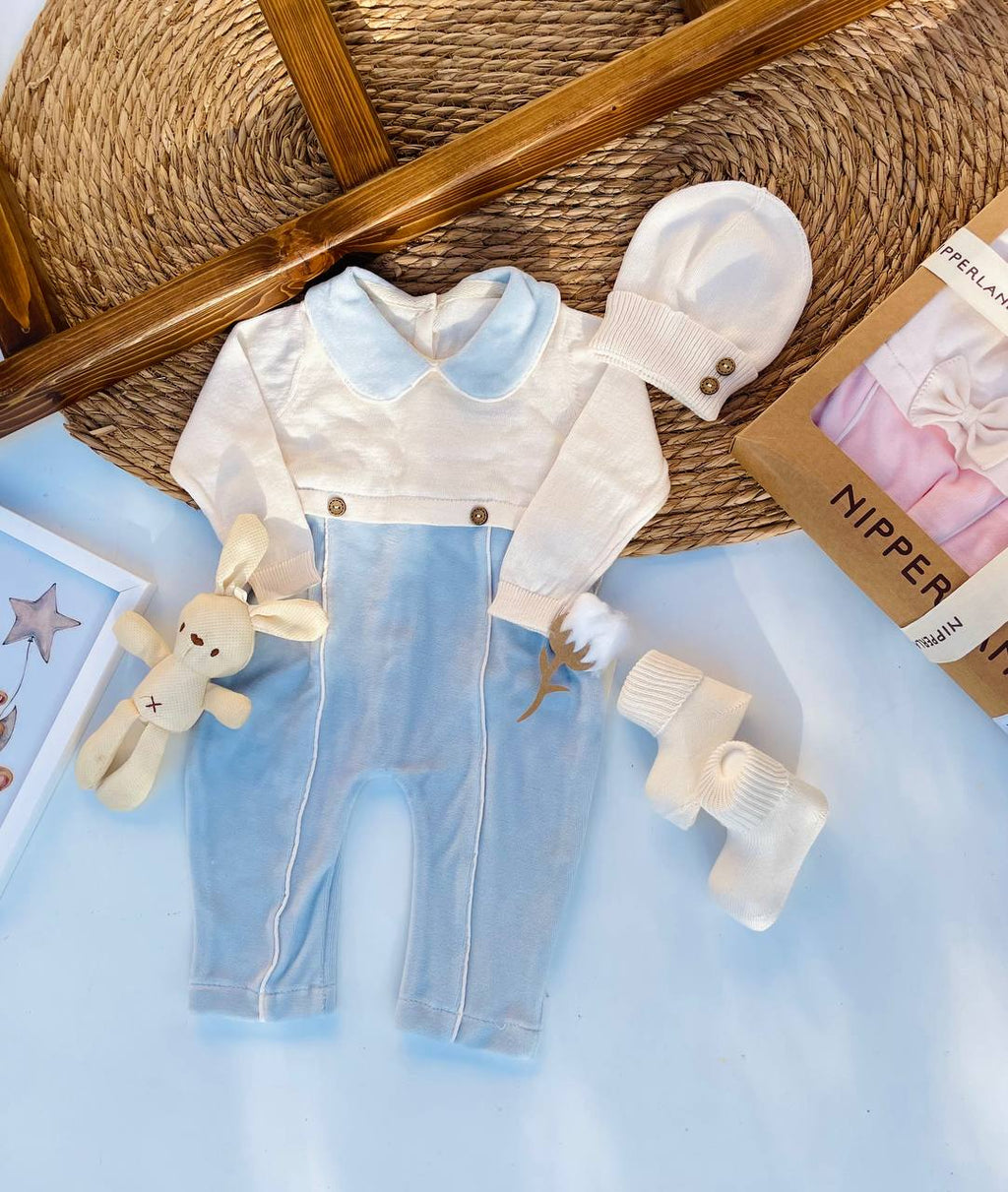 Blue Velvet Overall Set