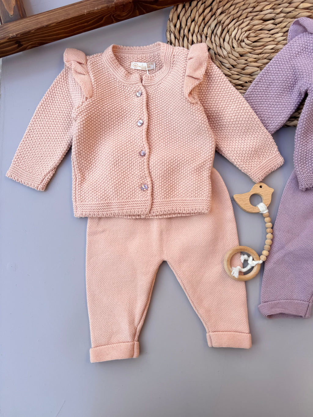 Violet / peach soft wool set - Bambino land