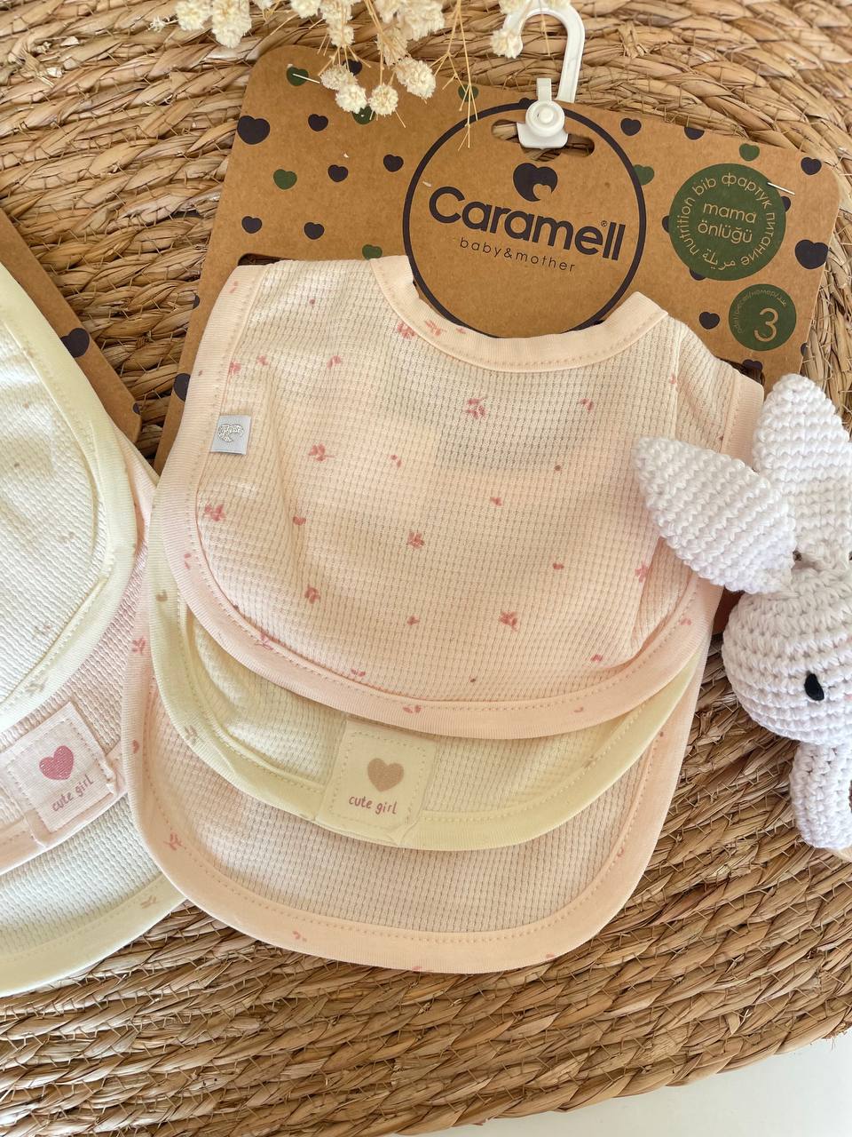 Pink And Beige Cotton Bibs