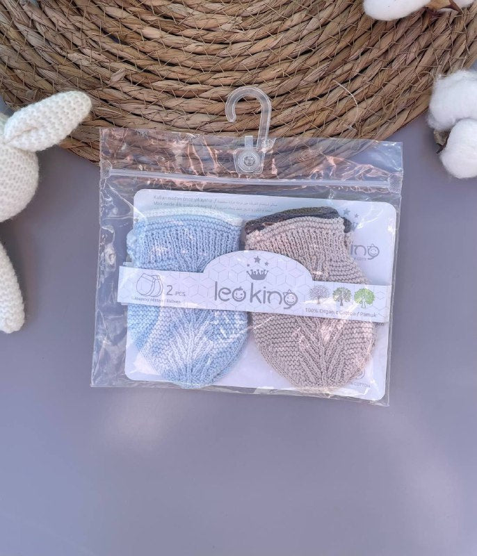 Blue And Beige Organic Cotton Mittens