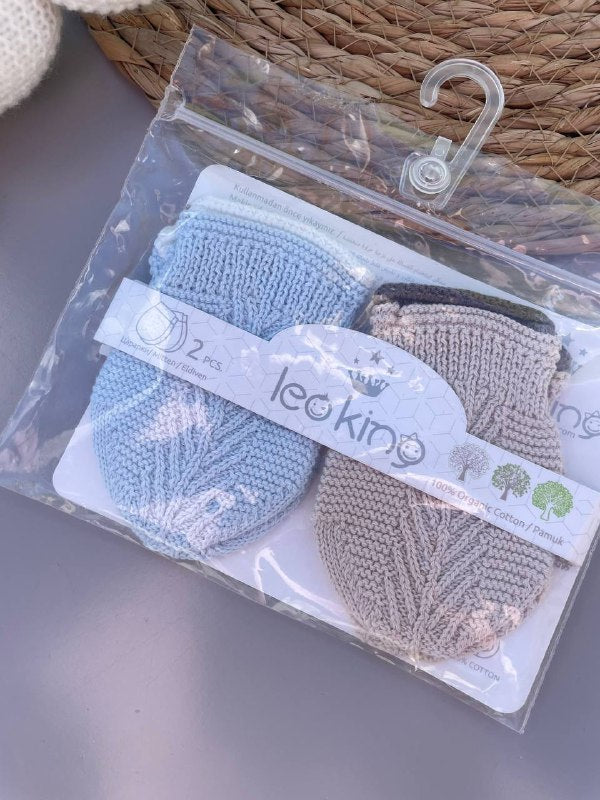 Blue And Beige Organic Cotton Mittens