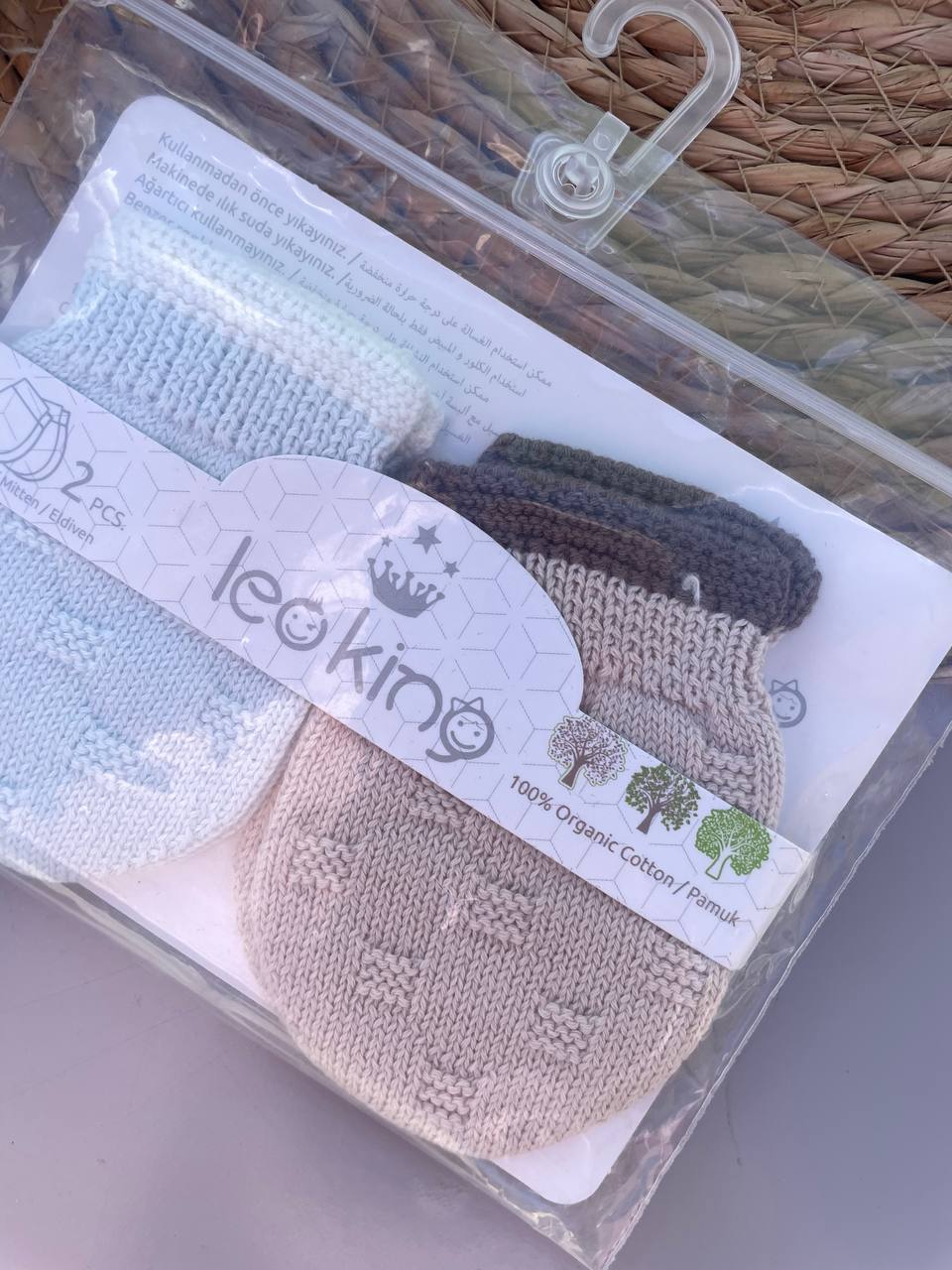 Blue And Beige Organic Cotton Mittens