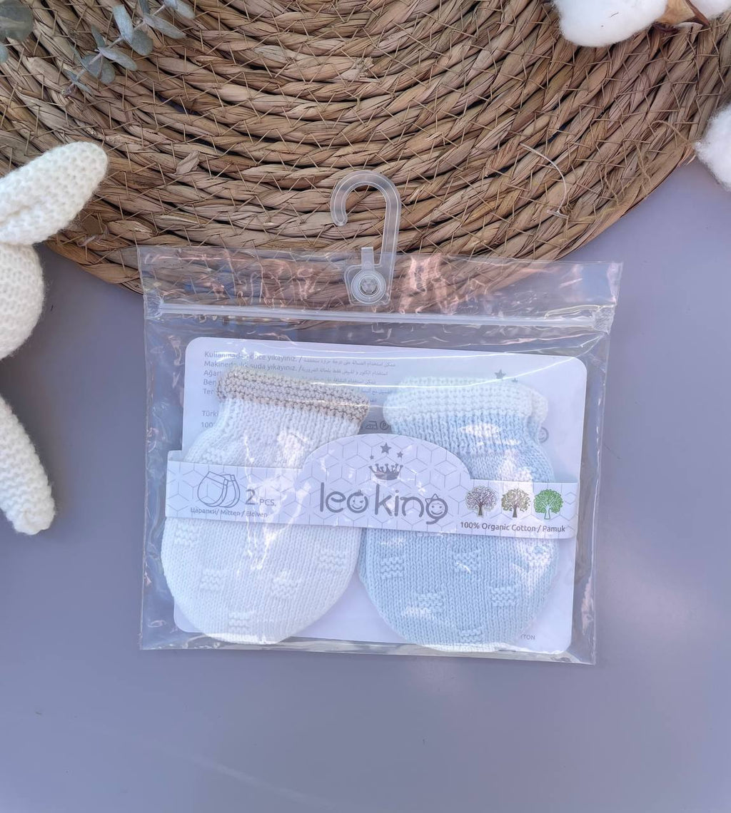 White And Blue Organic Cotton Mittens