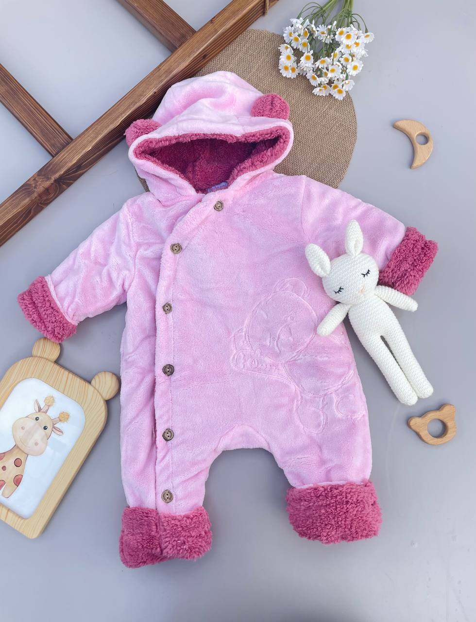 Pink Bear Fur Overall