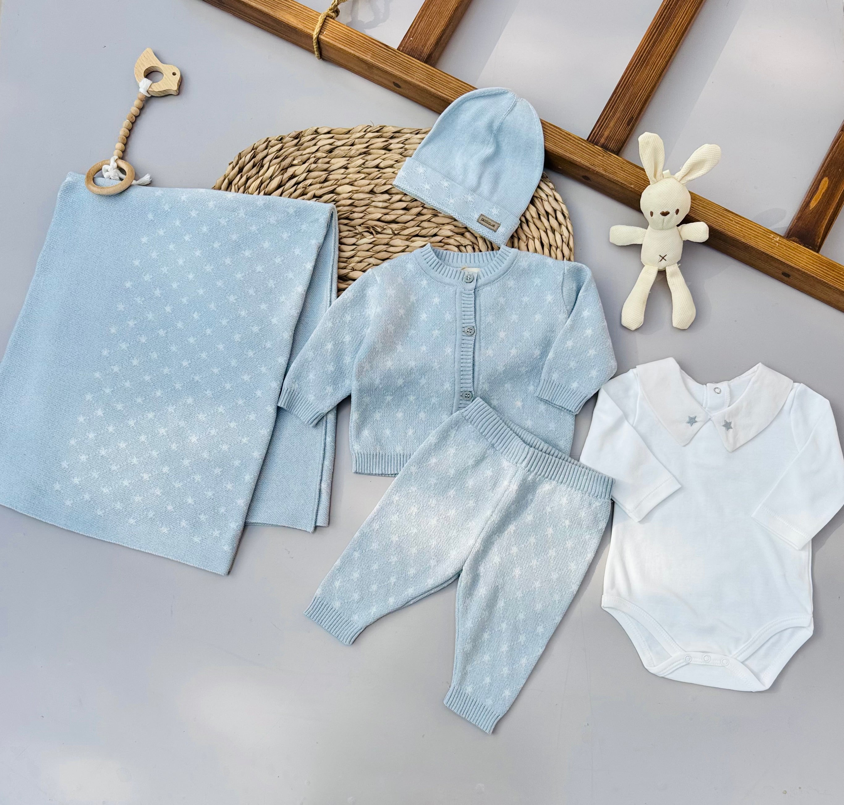 Premium Blue And White Stars Organic Cotton Knit Set 5-pieces