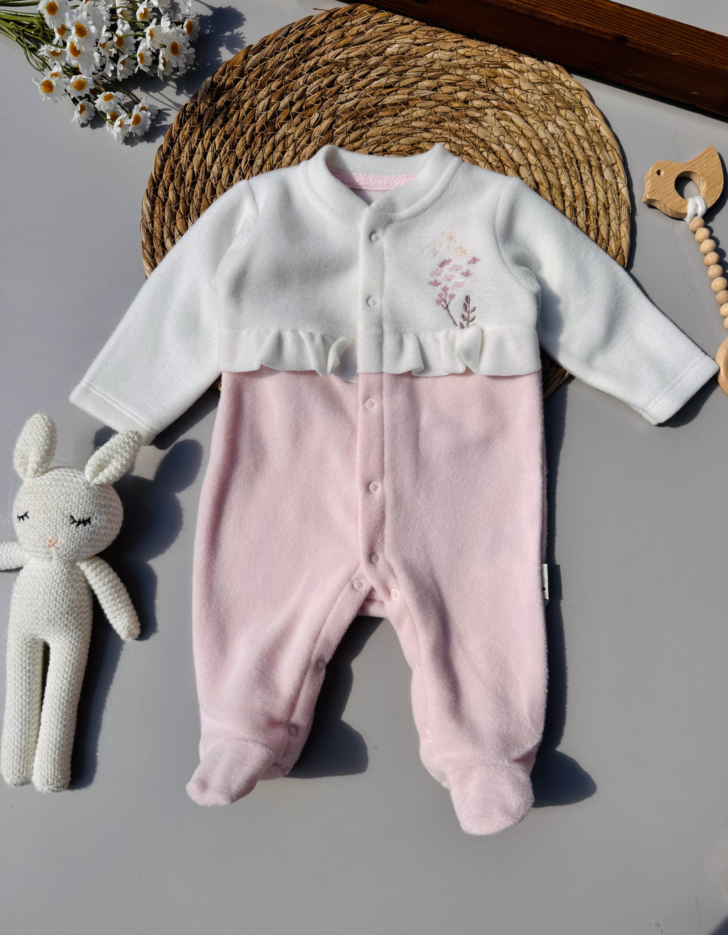 Pink And White Flowers Mohair Overall