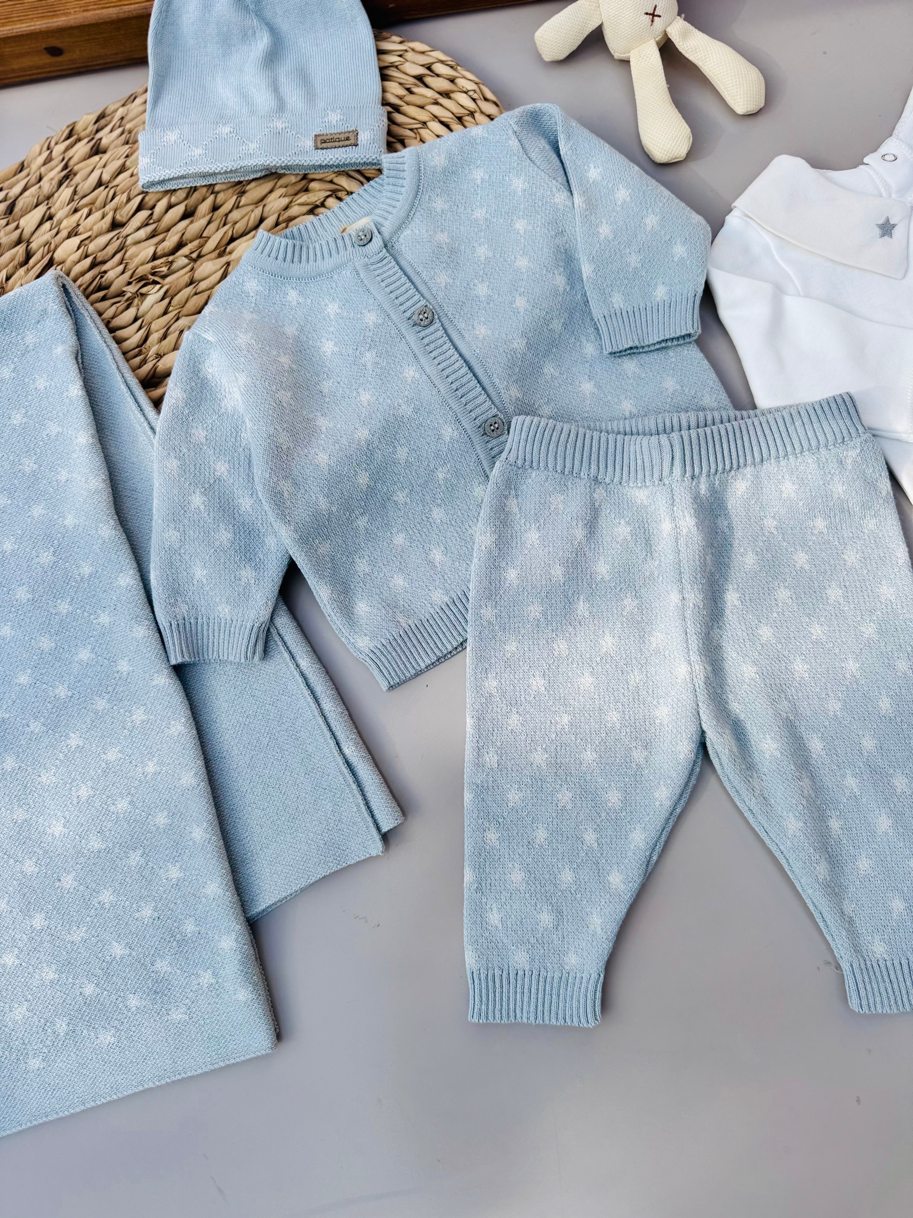 Premium Blue And White Stars Organic Cotton Knit Set 5-pieces
