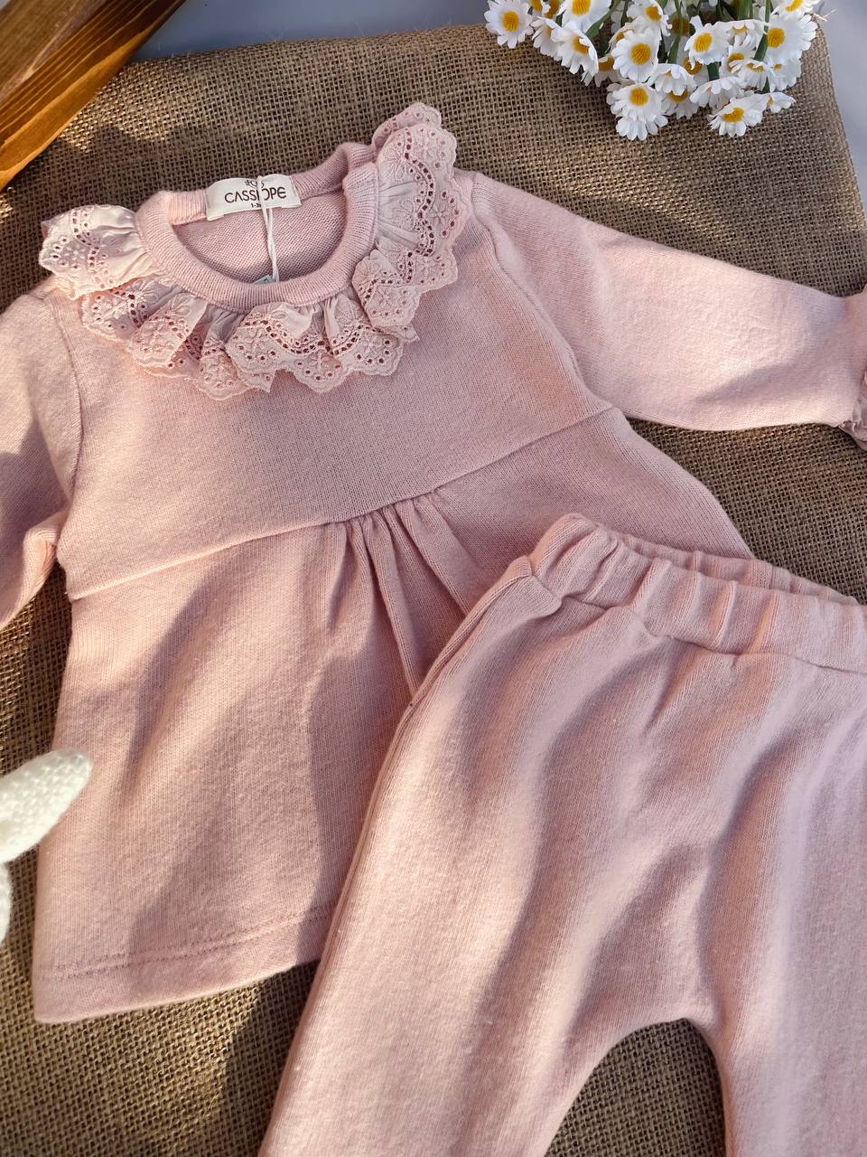 Peach Velvet Set Dentelle