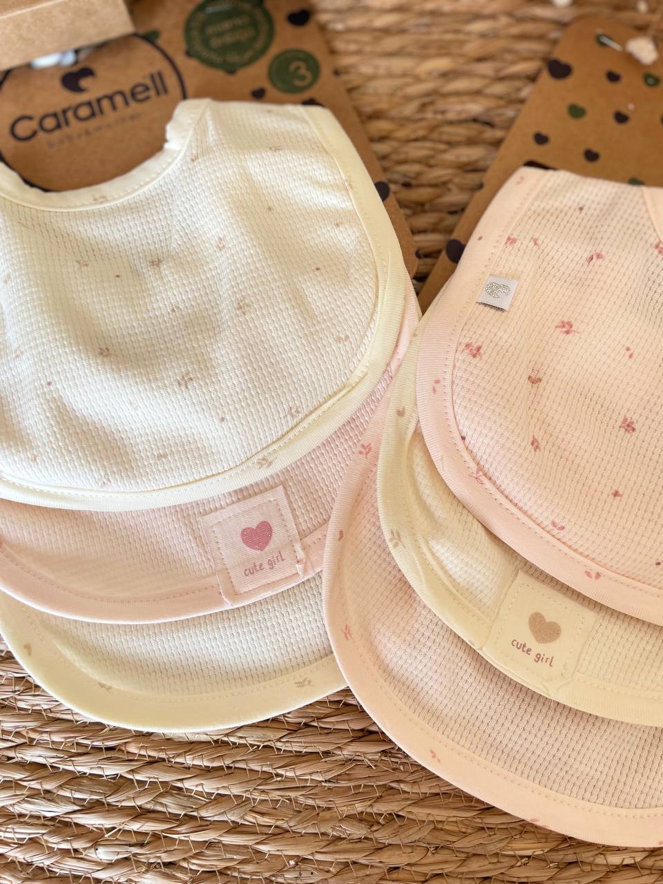 Pink And Beige Cotton Bibs