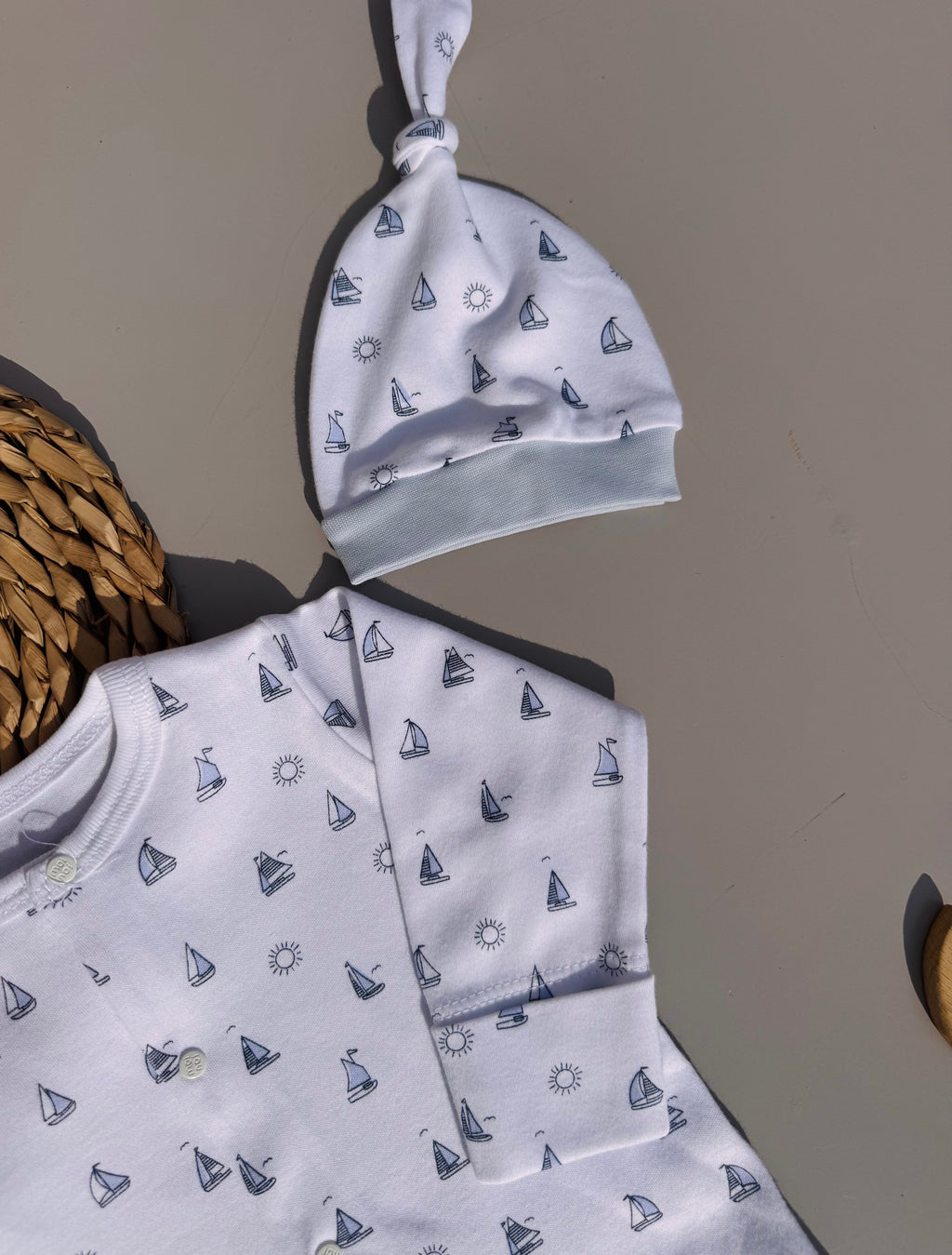 Blue marin cotton overall with hat