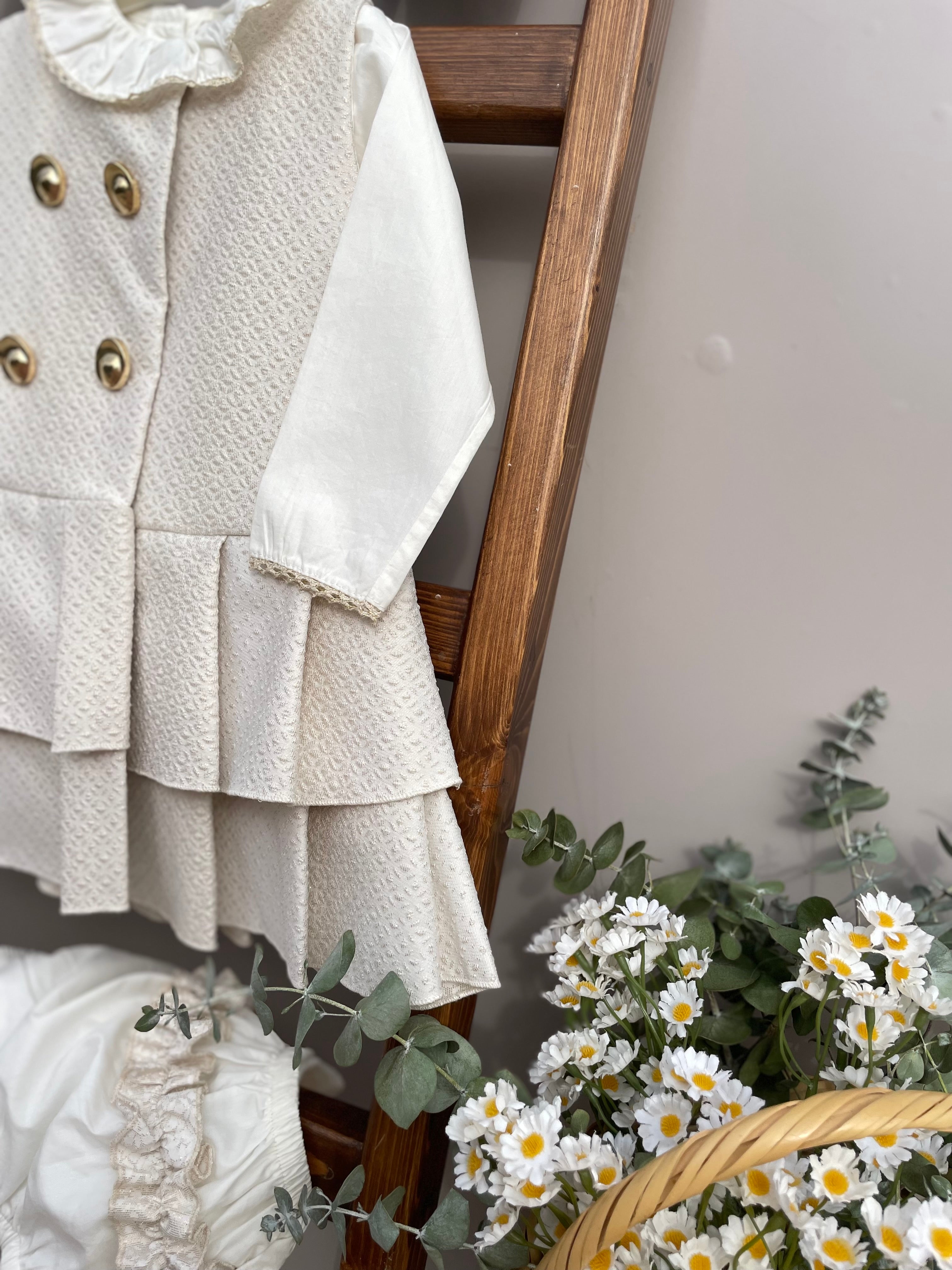 Beige And White Dress set 5 pcs