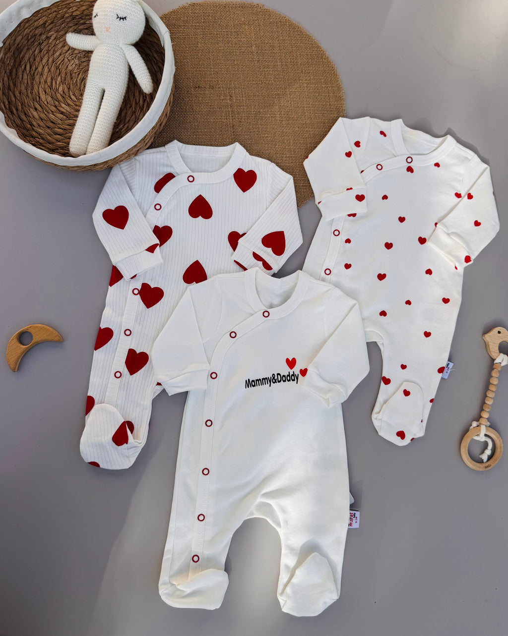 100% Cotton 3  Overalls hearts