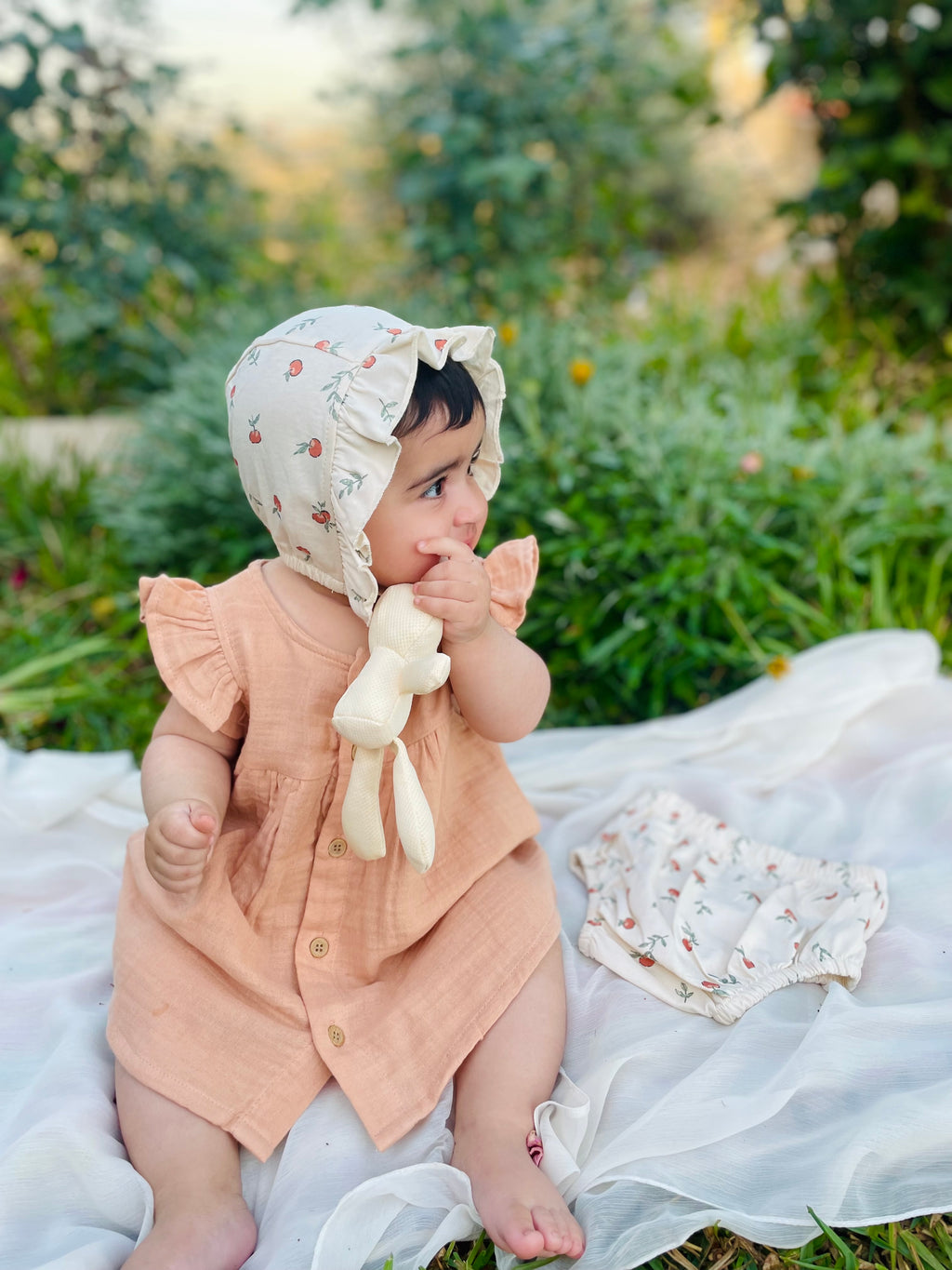 Peach fruits summer dress 3 pcs