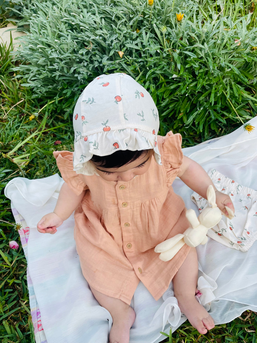 Peach fruits summer dress 3 pcs