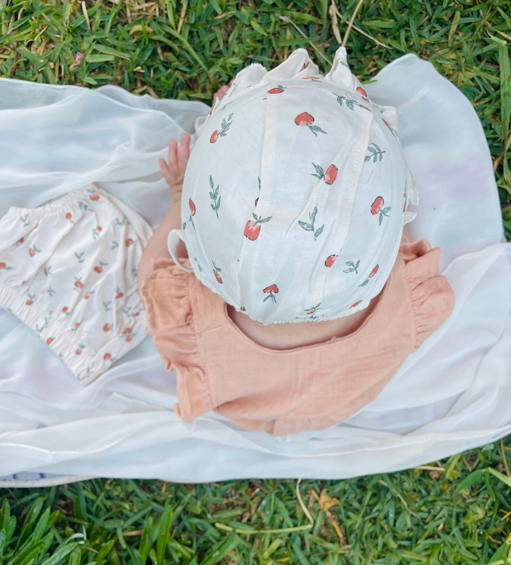 Peach fruits summer dress 3 pcs