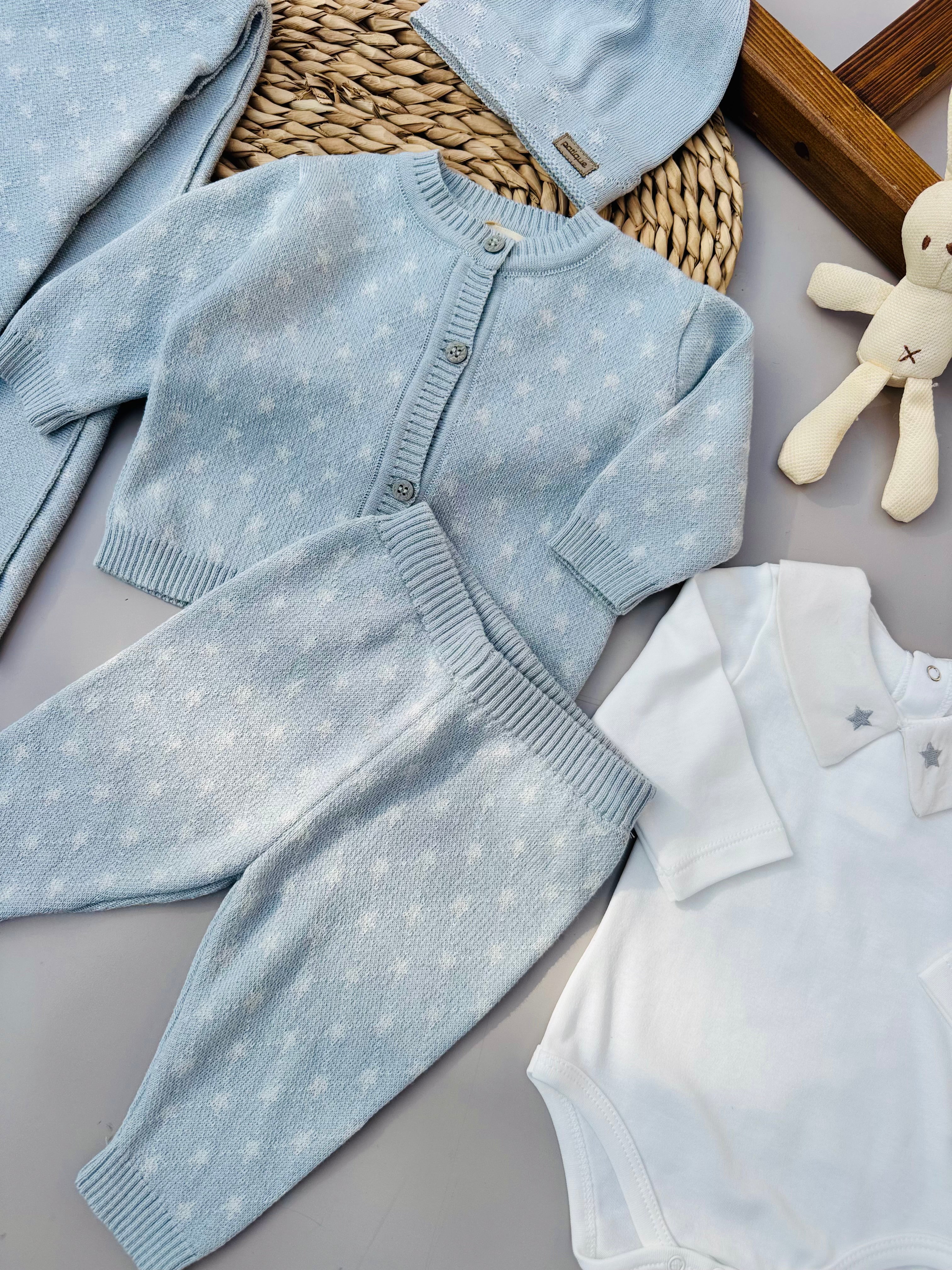 Premium Blue And White Stars Organic Cotton Knit Set 5-pieces