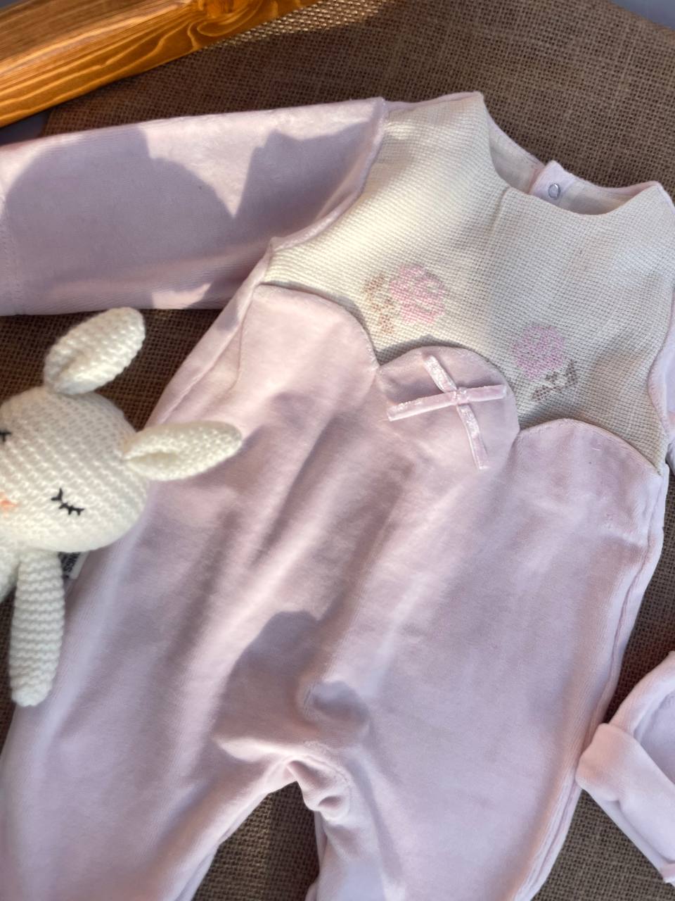 Pink Flowers Velvet Overall With Hat