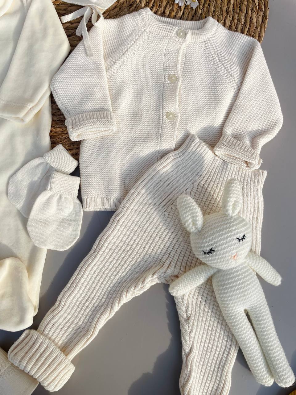 Off-White Ballerina Velvet And Knitted Cotton Hospital Set