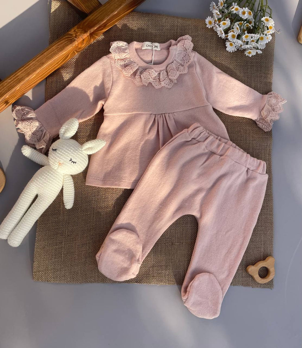 Peach Velvet Set Dentelle