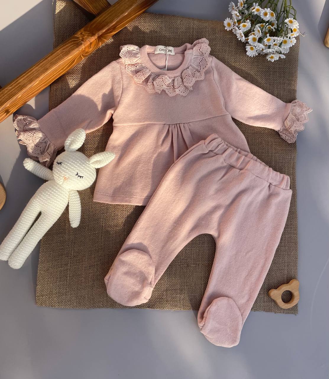 Peach Velvet Set Dentelle