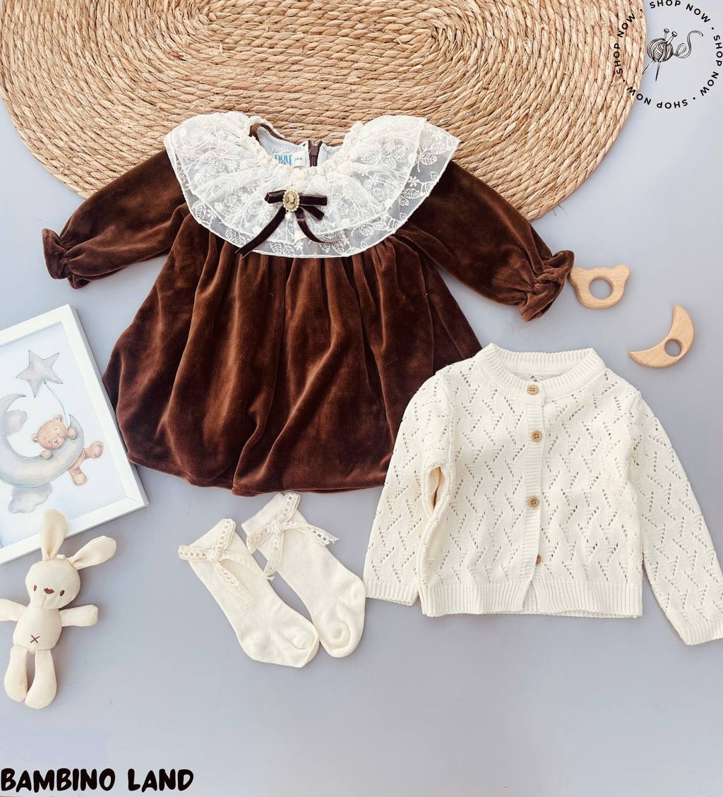 Brown Velvet Dress With Jacket And Socks