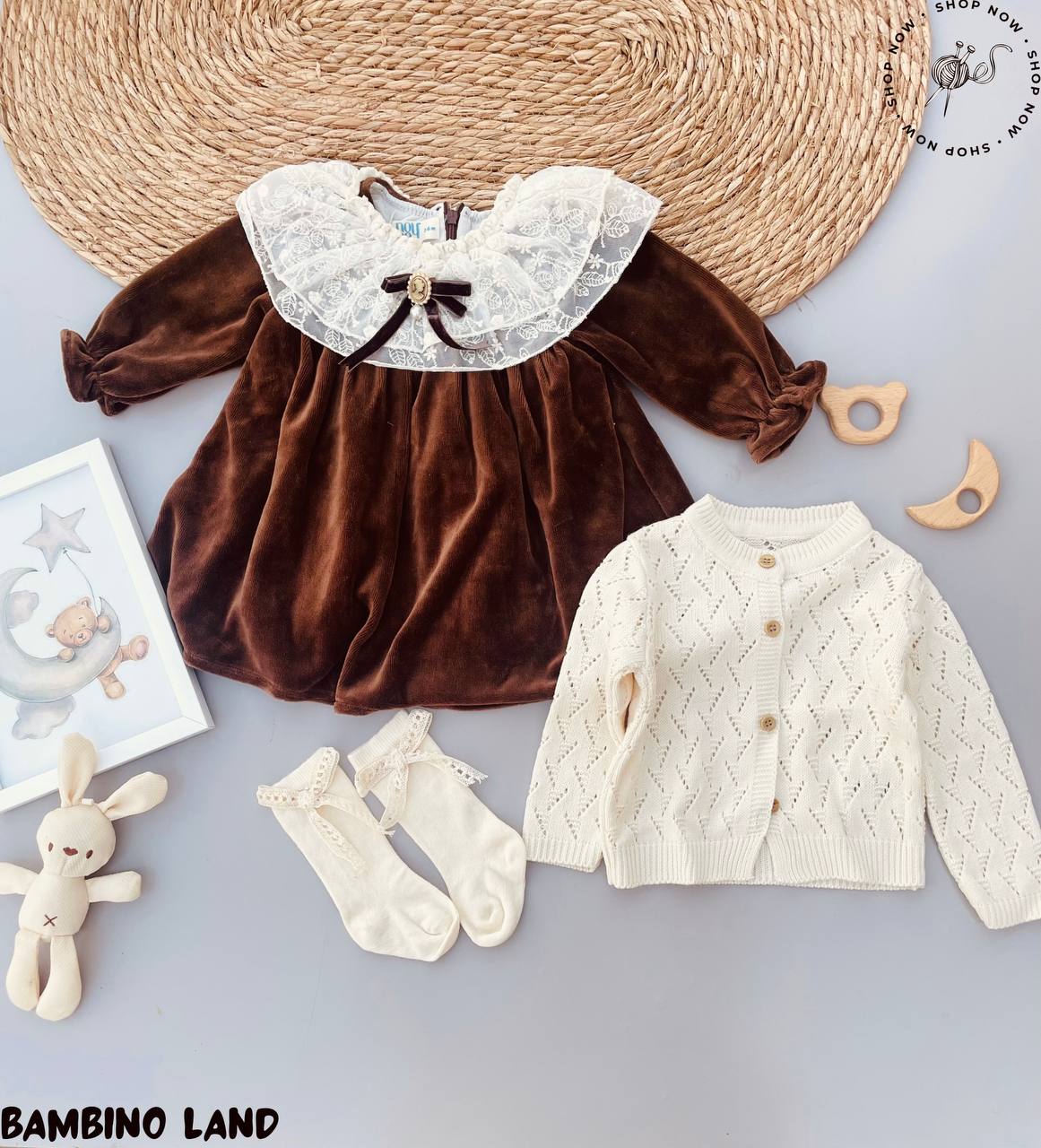 Brown Velvet Dress With Jacket And Socks