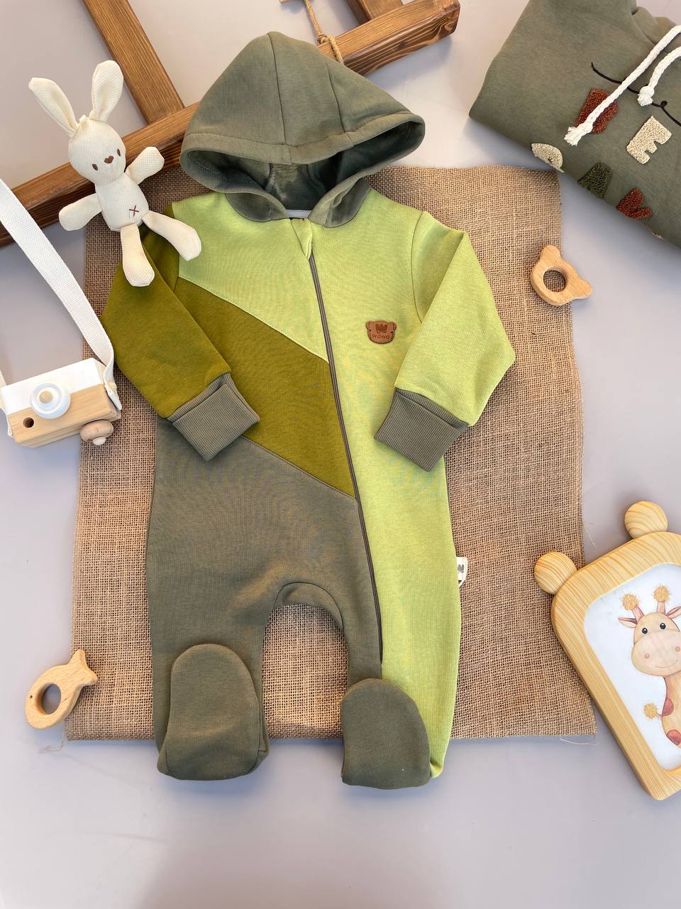 Green Zipper Overall Fleeced