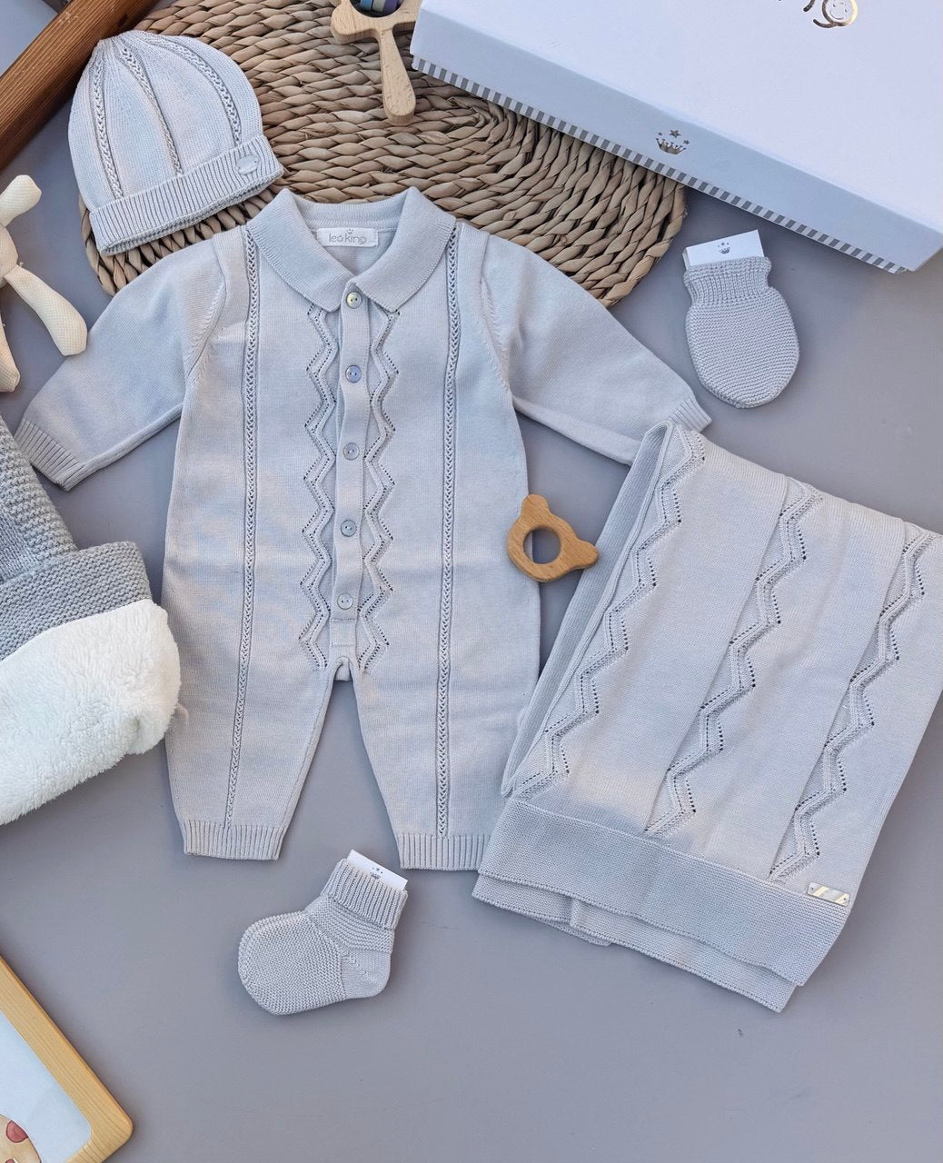 Grey Knit Cotton Hospital Set 5 Pcs Spanish Design