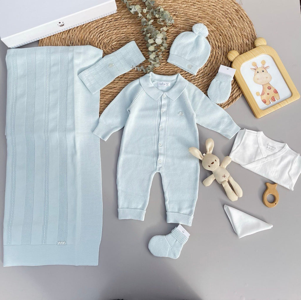 Baby Blue Spanish Design Knit Cotton Hospital Set 8 Pcs