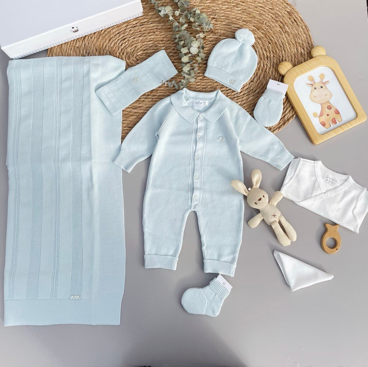 Baby Blue Spanish Design Knit Cotton Hospital Set 8 Pcs