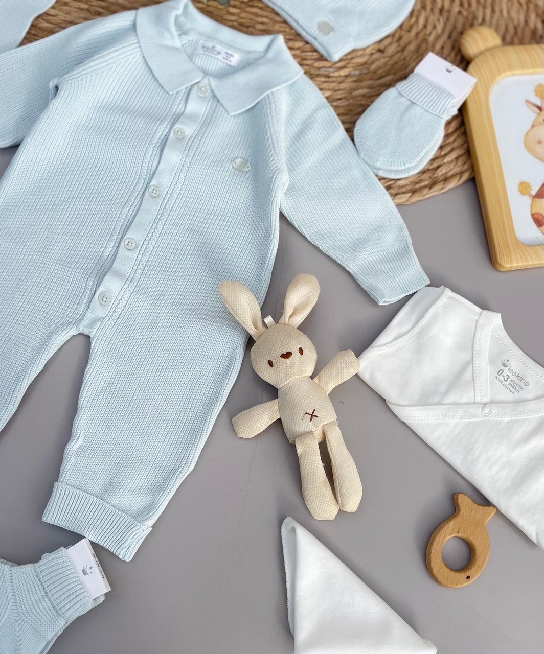 Baby Blue Spanish Design Knit Cotton Hospital Set 8 Pcs