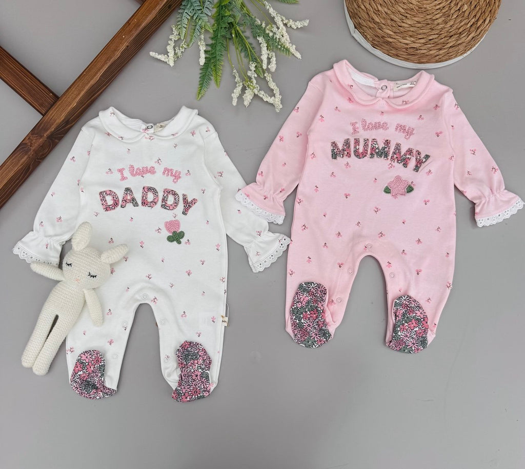 I love Mummy/ Daddy White And Pink 2 Overalls