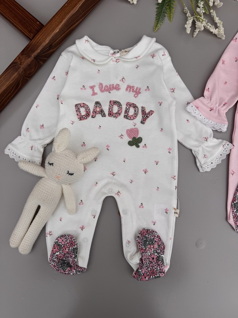 I love Mummy/ Daddy White And Pink 2 Overalls