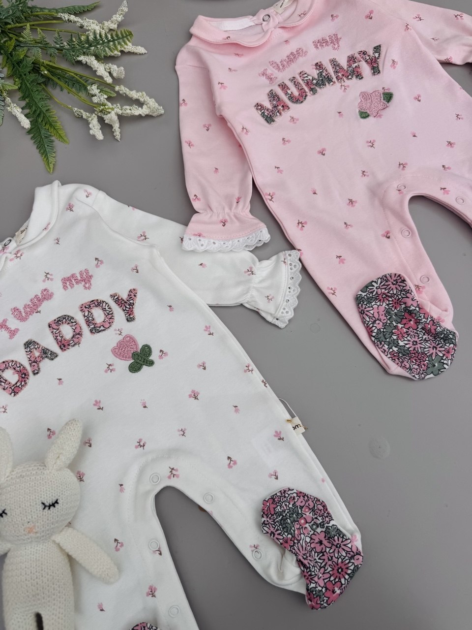 I love Mummy/ Daddy White And Pink 2 Overalls