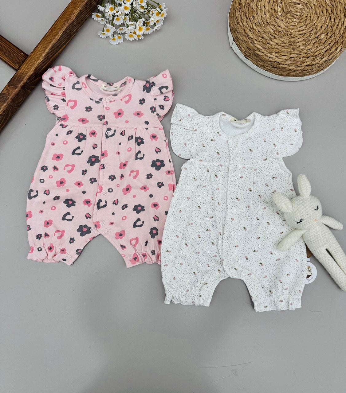 Pink And White 100% Cotton 2 Rompers