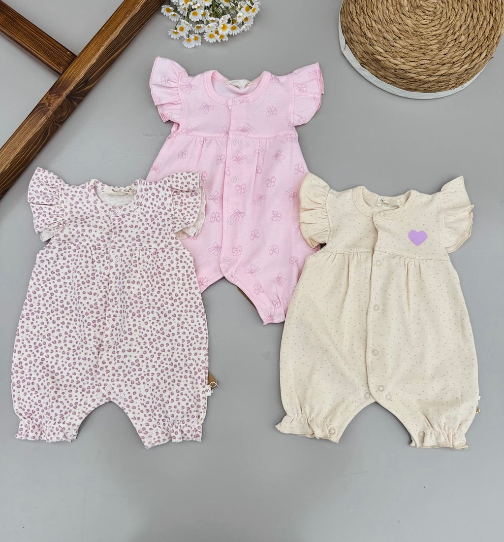 Beige , Pink And Leopard  100% Cotton 3 Rompers