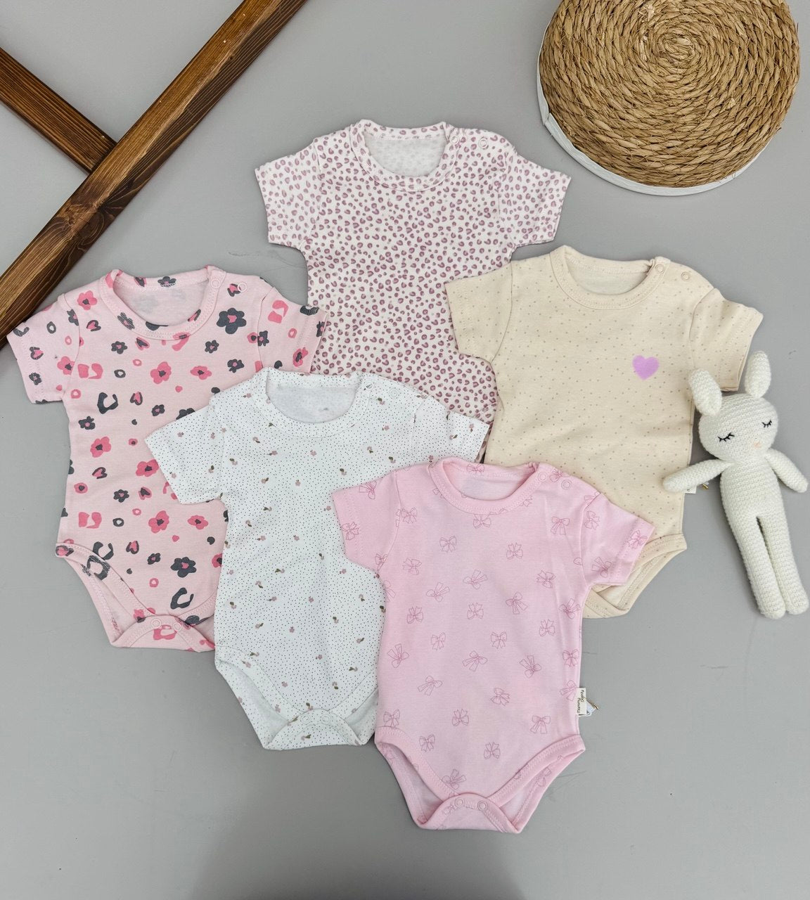 5 Pcs Of 100% Cotton Bodysuit