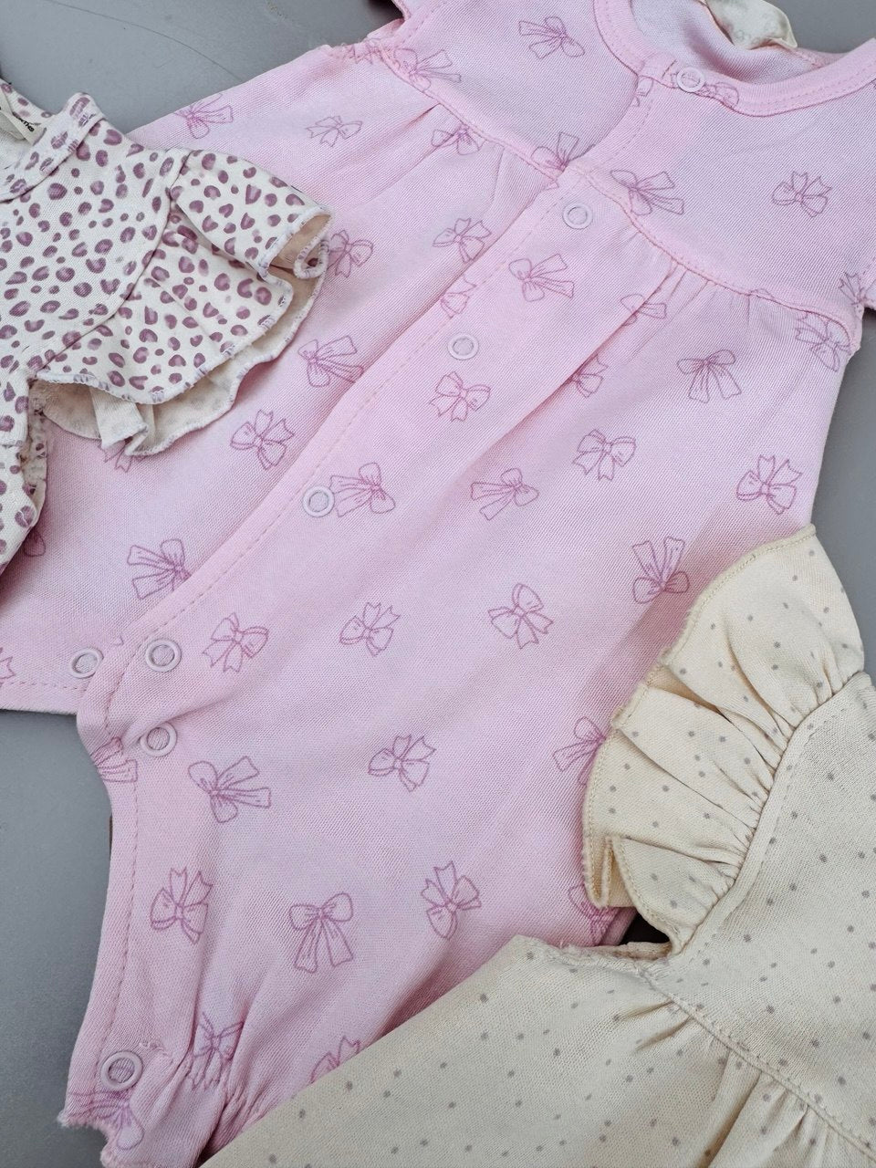 Beige , Pink And Leopard  100% Cotton 3 Rompers