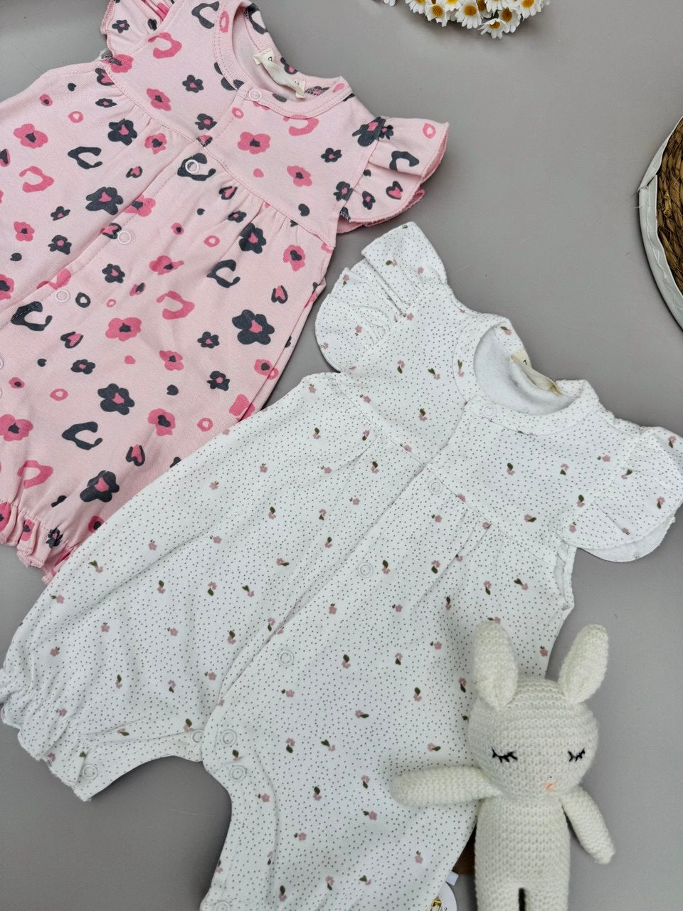 Pink And White 100% Cotton 2 Rompers