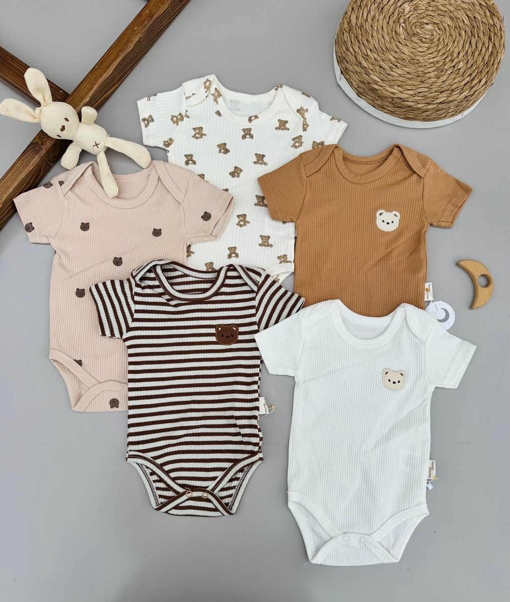 Nude Bear 100% Cotton 5 Bodysuits