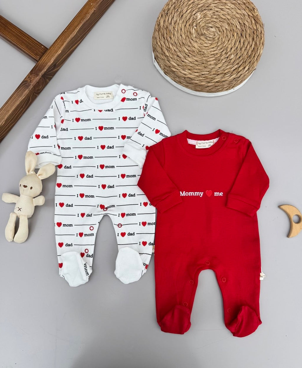 I Love Mom And Dad Cotton  baby Overalls