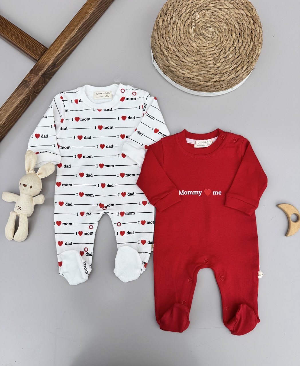 I Love Mom And Dad Cotton  baby Overalls