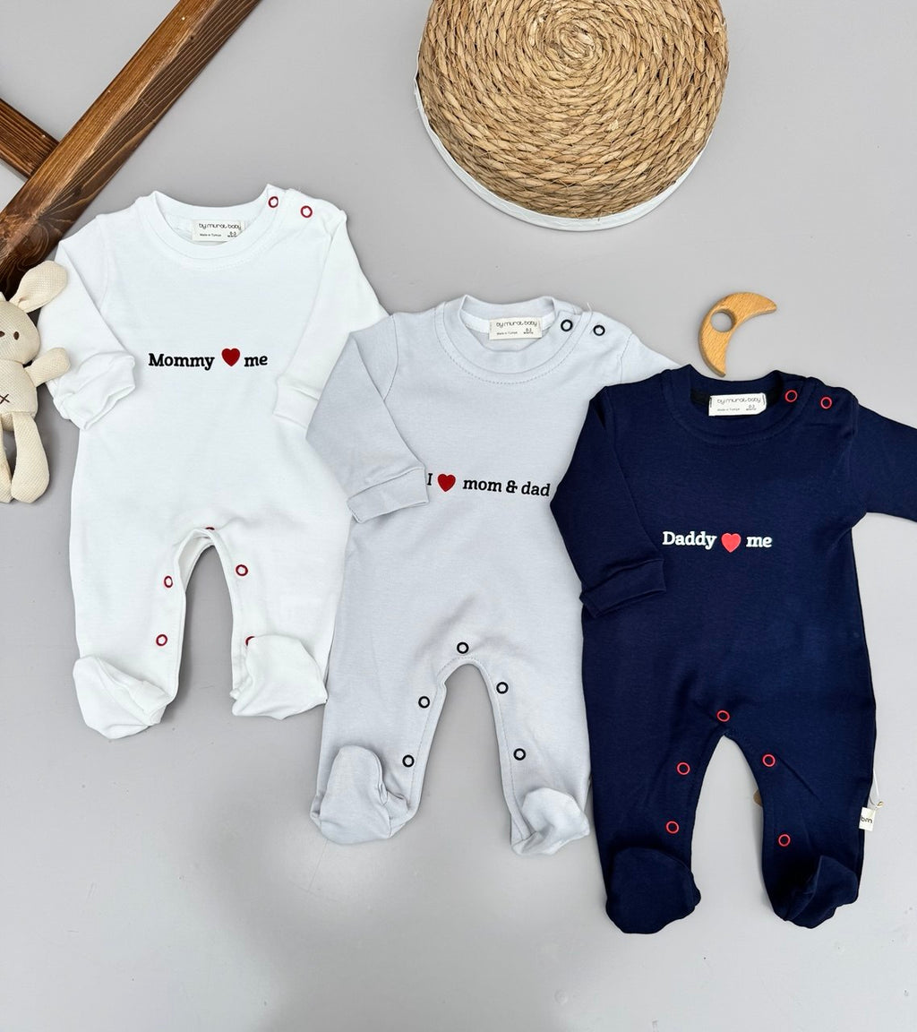 I Love Mom And Dad Cotton  baby Overalls