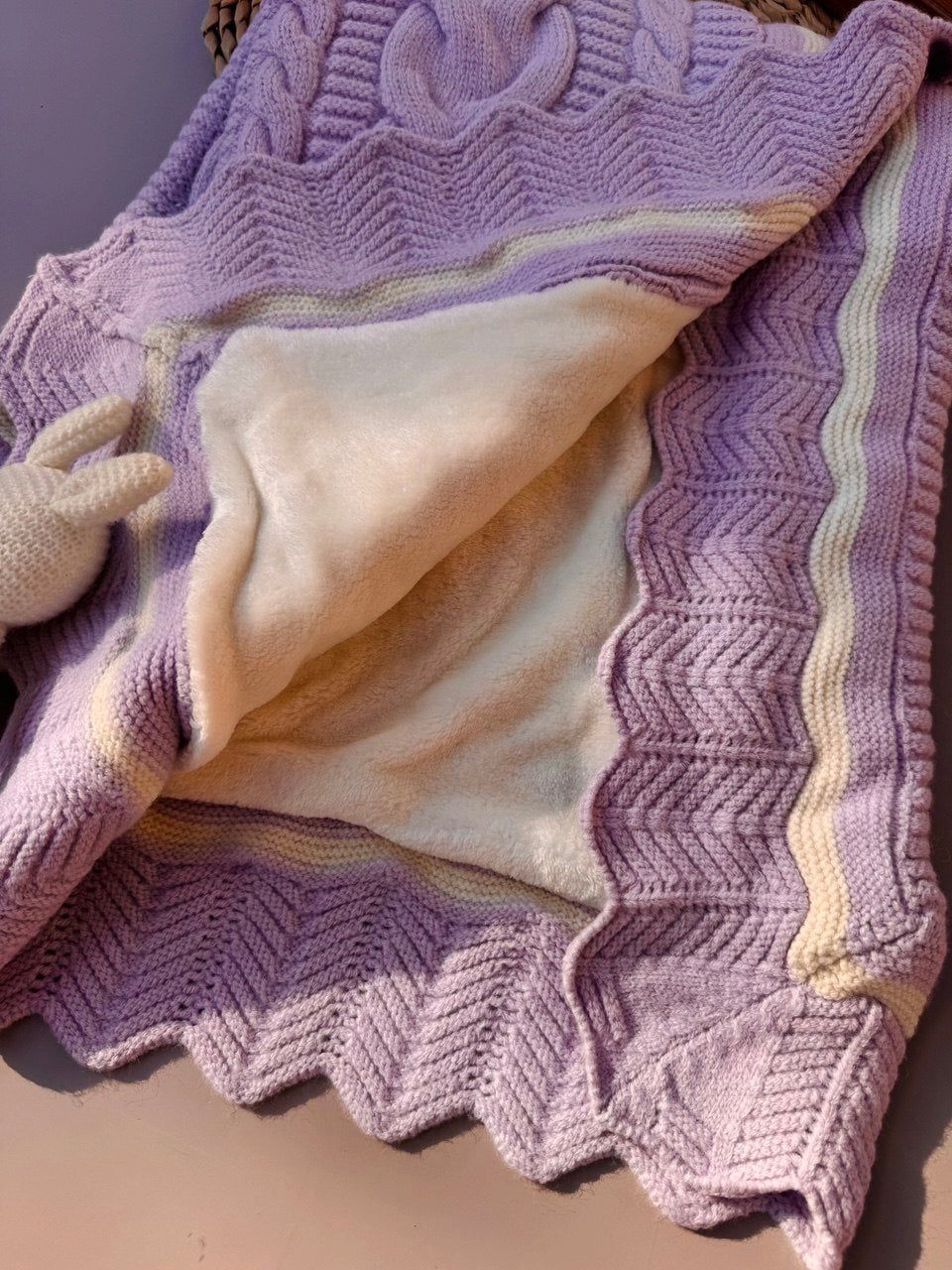 Lila Spanish Design Marino Wool Blanket Fleece Inside