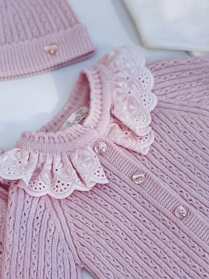 Pink Ruffles Spanish Design 3 pcs Wool Overall with basic Overall And Hat