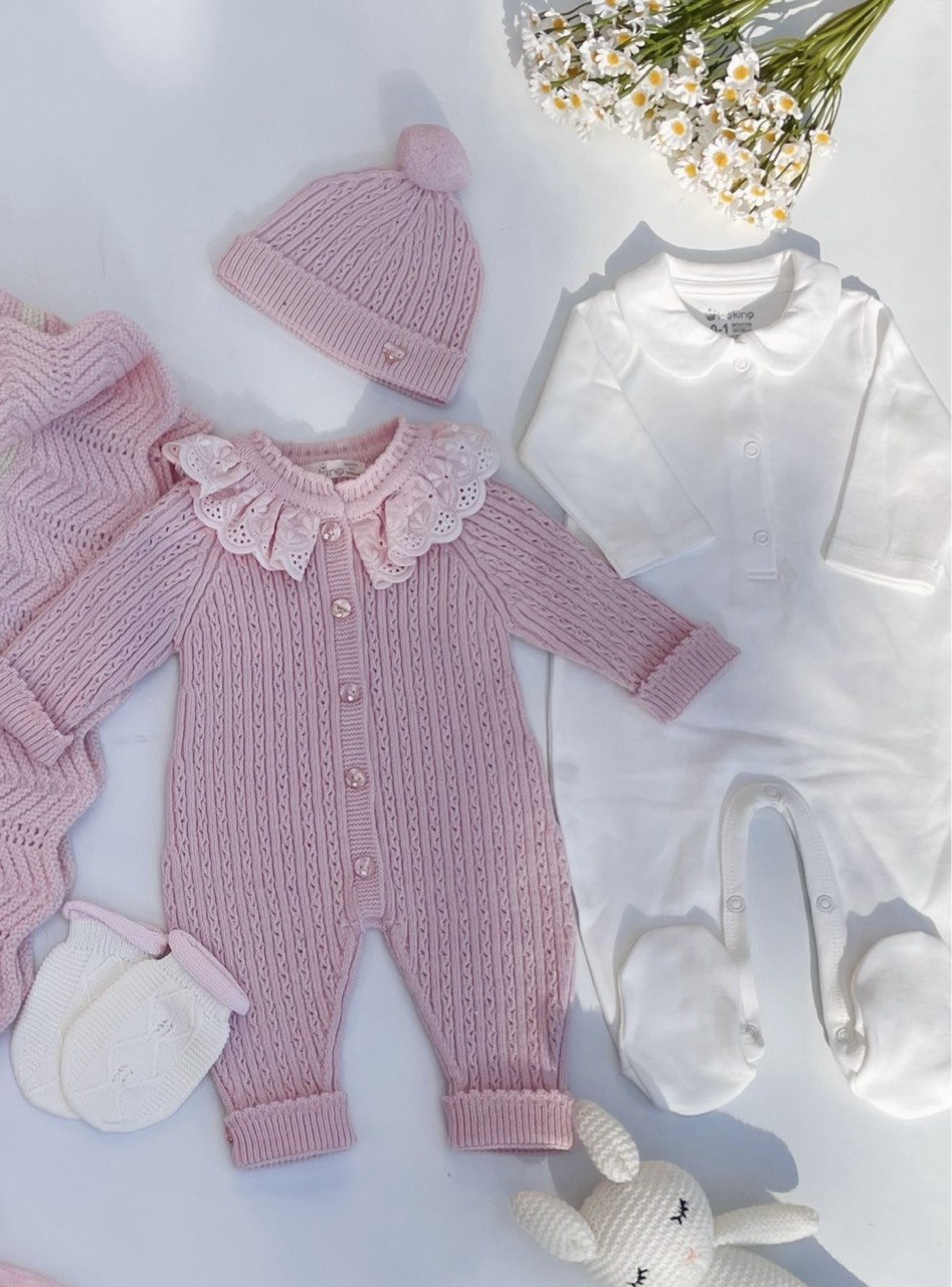 Pink Ruffles Spanish Design 3 pcs Wool Overall with basic Overall And Hat