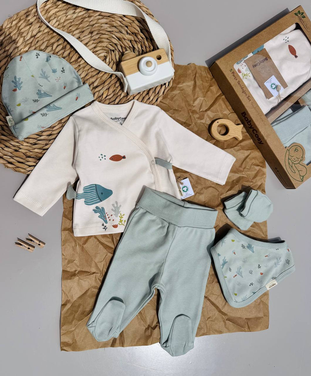 Green Fishes Set 5 Pcs GOTS Certified