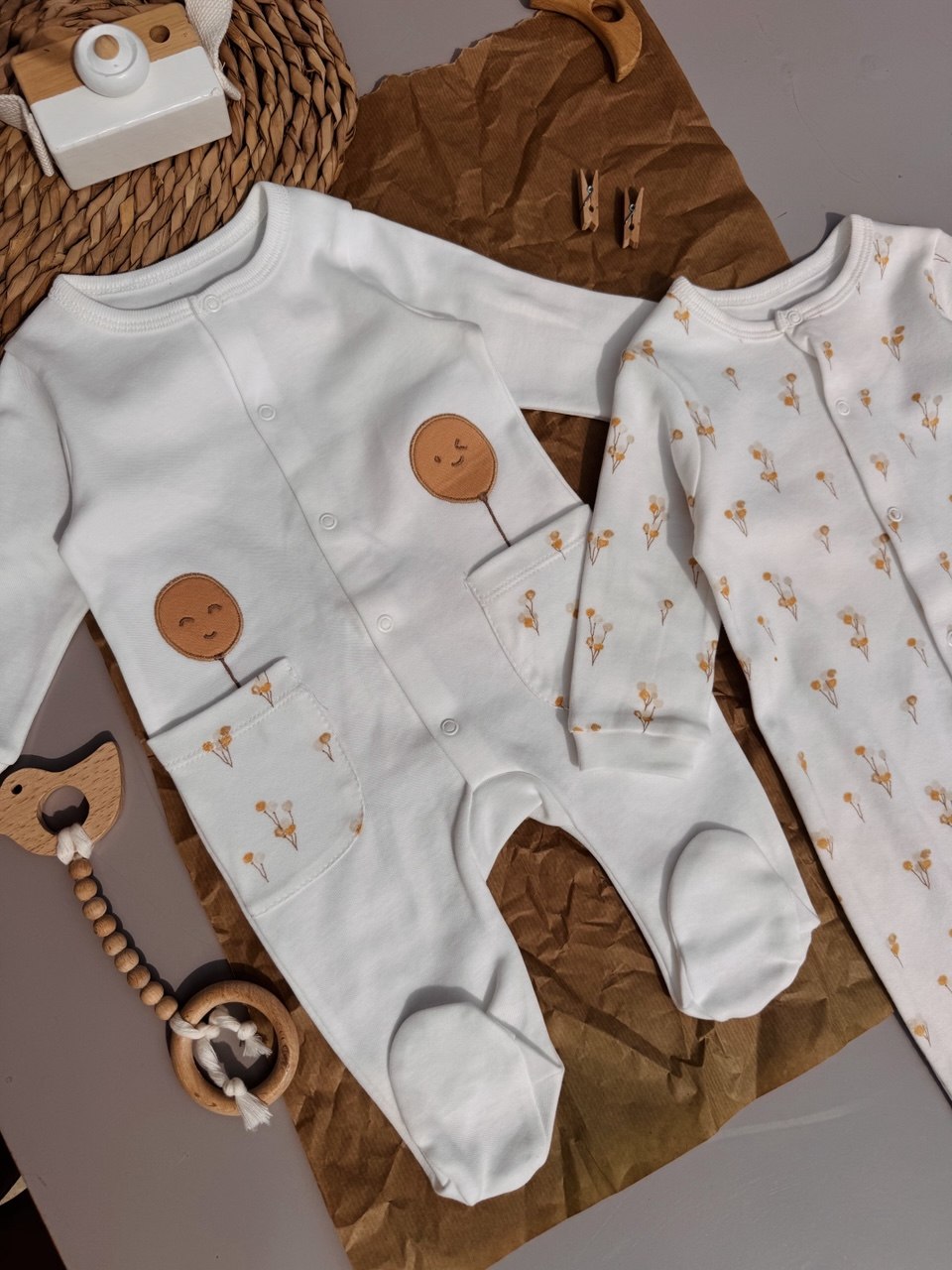White And Yellow Balloons Organic Cotton 2 overalls